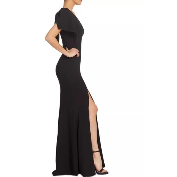 DRESS THE POPULATION Black GEORGINA One Shoulder BOW Crepe GOWN Plus Sz XXL  NWT - Picture 4 of 11
